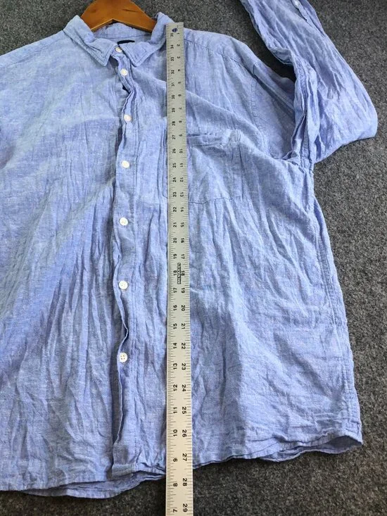 H&M Shirt Mens Extra Large Blue Linen Blend Long Sleeve Button Chambray - Picture 5 of 9